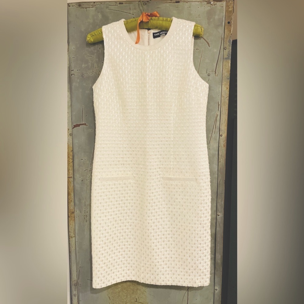 Karl Lagerfeld Eggshell White Knit Sleeveless Sheath Dress Size 6